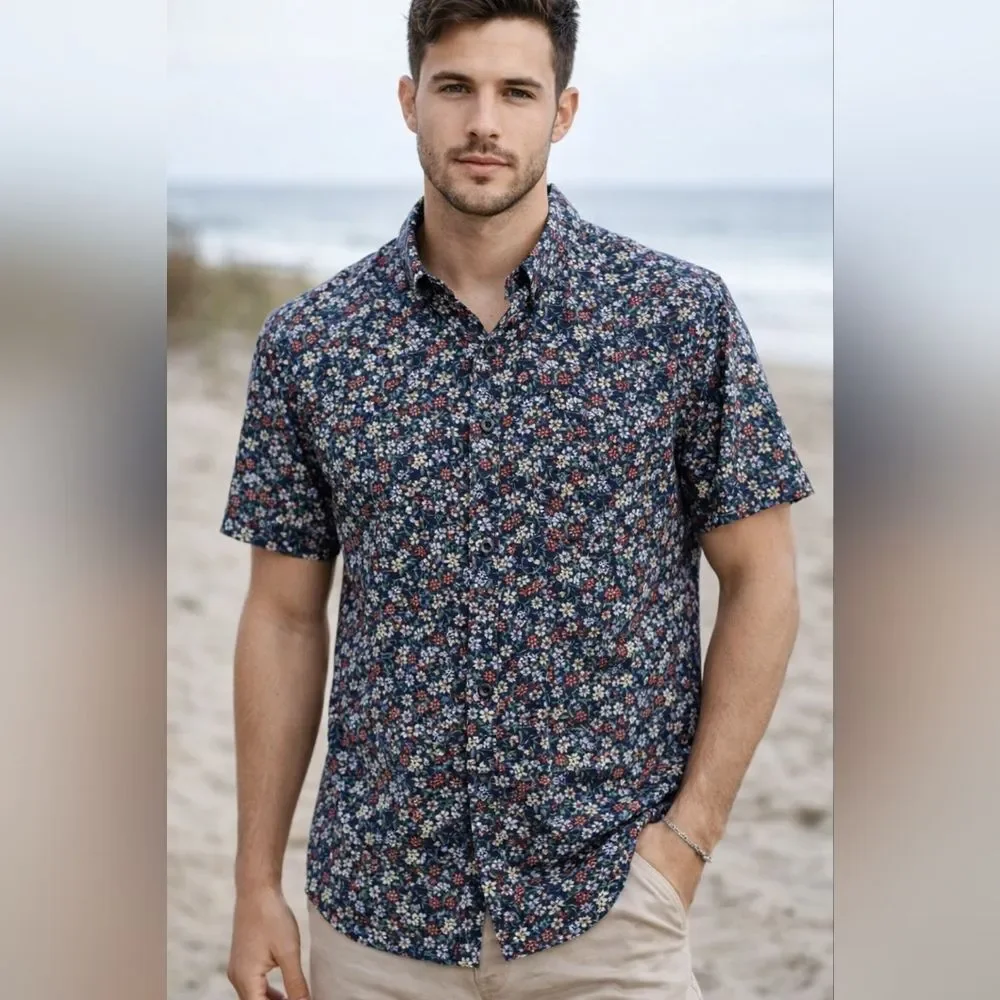 Abercrombie & Fitch Super Slim Floral Button Up Shirt Men's Large Short Sleeve.